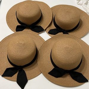 Straw Sun Beach Pool Hat Bonnet with Black Tie
